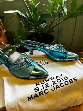 Marc Jacobs Runway Archive Metallic Blue Sculptural Heels NIB EU 38